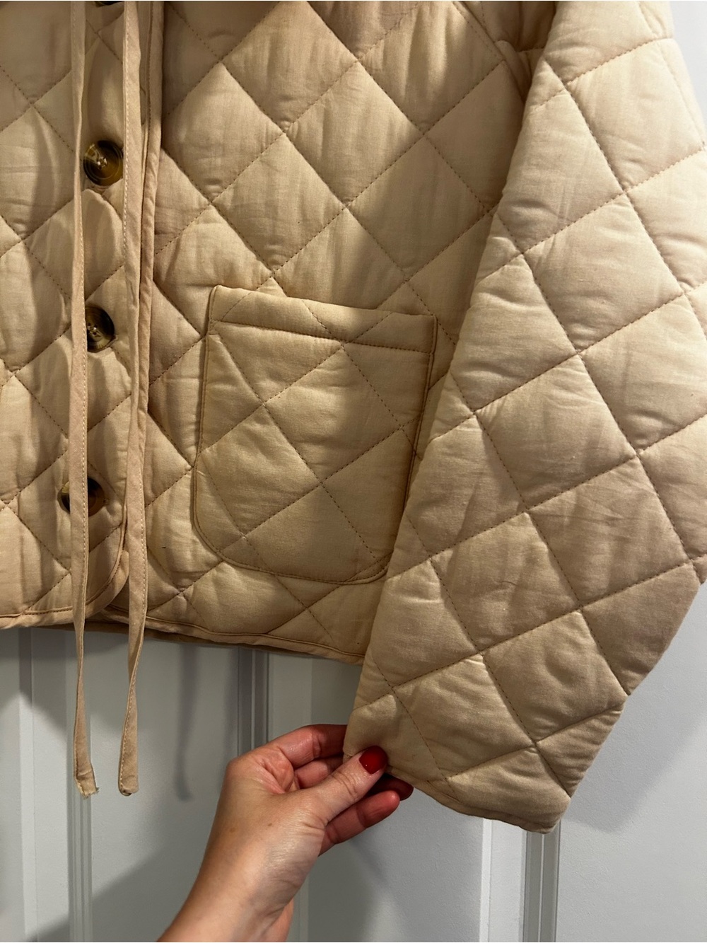 NWOT MABLE Quilted Ruffle Collar Cream Button Jacket, sz S - Picture 2 of 5